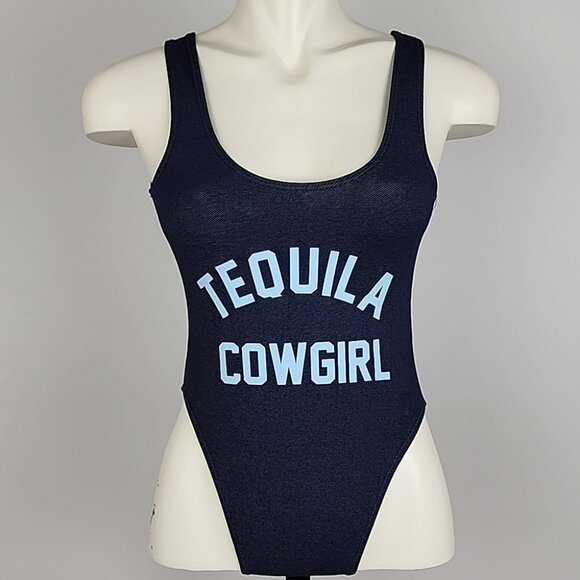 One Piece Women's Swimsuit Dark Denim Tequila Cowgirl Blue Print Size S/M - Picture 14 of 14